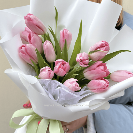 #3 Bouquet of pink tulips in white package