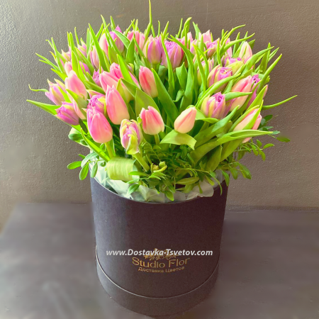 Bouquet of 55 tulips in a box  "Luxury"