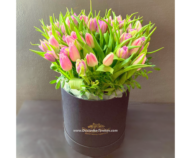 Tulips in a box Bouquet of 55 tulips in a box  "Luxury"