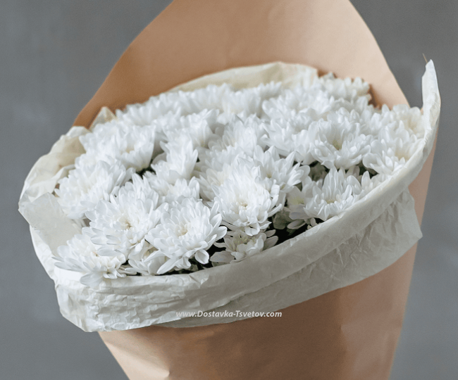 Bouquet of white chrysanthemums "Grace" - photo #3