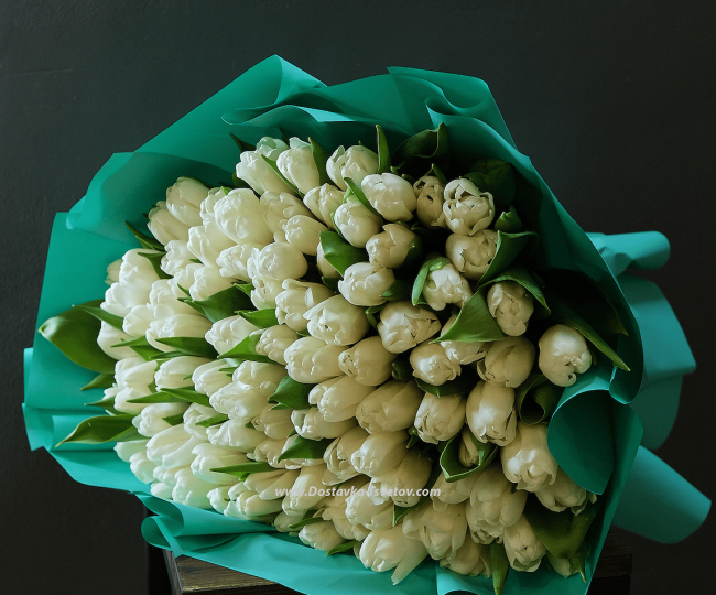 101 white tulips "Saturn" - photo #3