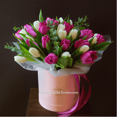 Bouquet of 55 tulips in a box  "Luxury"