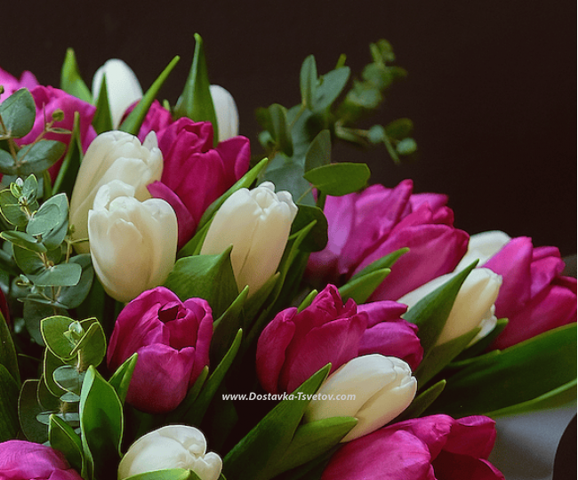 Bouquet of 55 tulips in a box  "Luxury" - photo #3