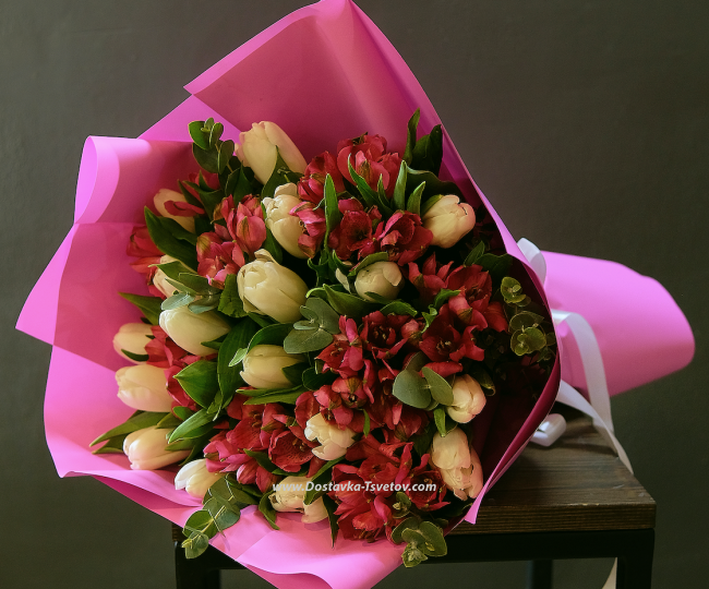 Bouquet of tulips and alstroemerias "Slava" - photo #2