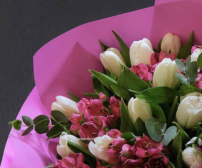 Bouquet of tulips and alstroemerias "Slava" - photo #3