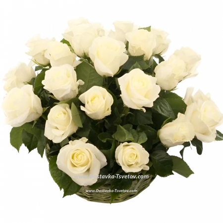 Basket of white roses "Hermitage"