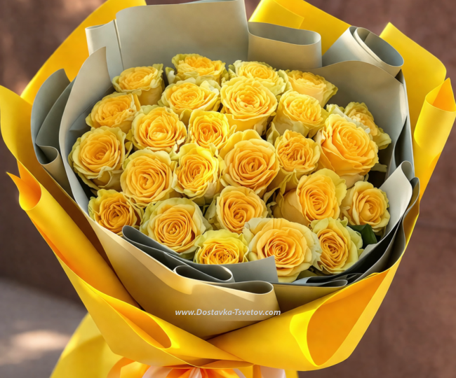 Flowers 25 yellow roses "Amber Ray"