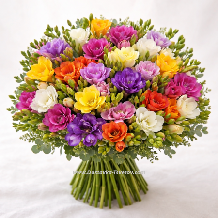 A colorful bouquet of freesias "Allegro"
