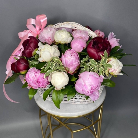 Basket with peonies "Sakura"