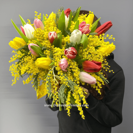 Bouquet of flowers "Mimosa and tulips"