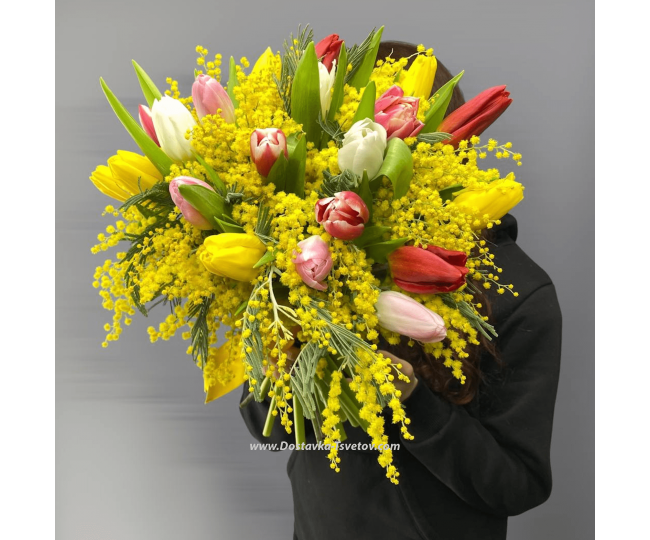 March 8 Bouquet of flowers "Mimosa and tulips"