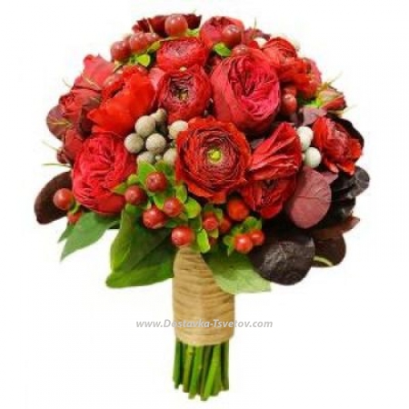 Roses and ranunculus "Lava"