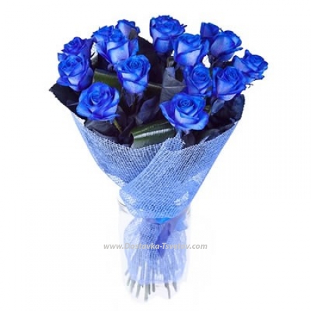 Bouquet of 15 blue roses "Lightning"