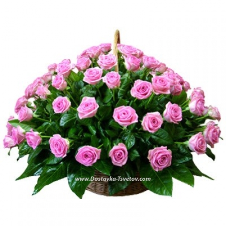 Composition of 51 roses in the basket "Pink night"