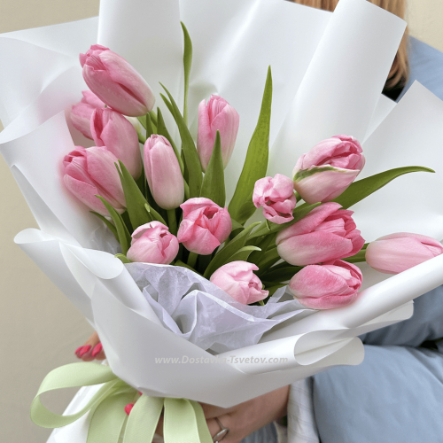 #3 Bouquet of pink tulips in white package