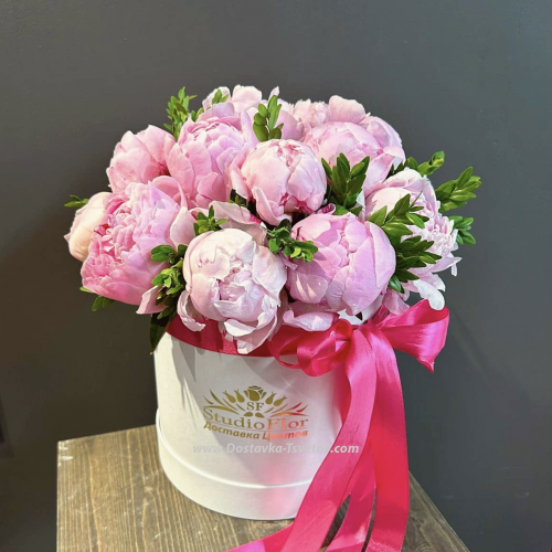 Peonies in a hatbox "Freshness"