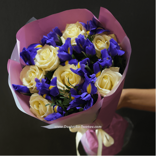 Irises with roses "A play on words"