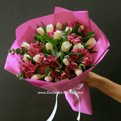 Bouquet of tulips and alstroemerias "Slava"