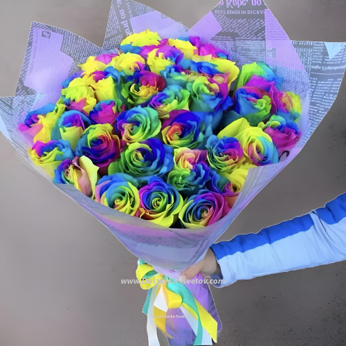A vibrant bouquet of rainbow roses, "Colorful Pattern"