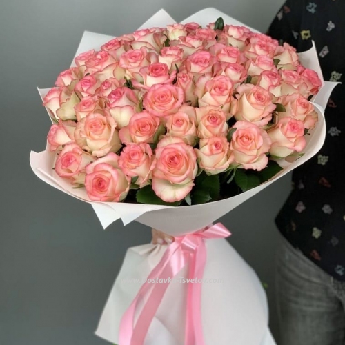 Bouquet of pink roses "Fairy tale" 51 pieces