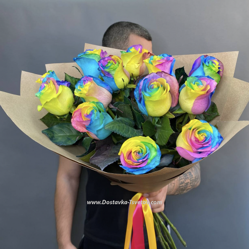 Bouquet of rainbow roses "Beads"