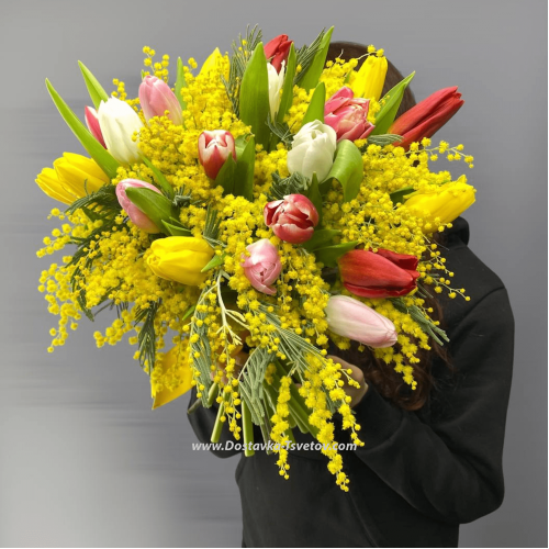 Bouquet of flowers "Mimosa and tulips"