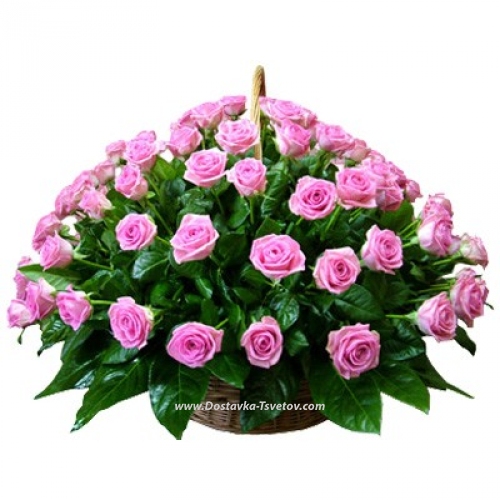 Composition of 51 roses in the basket "Pink night"